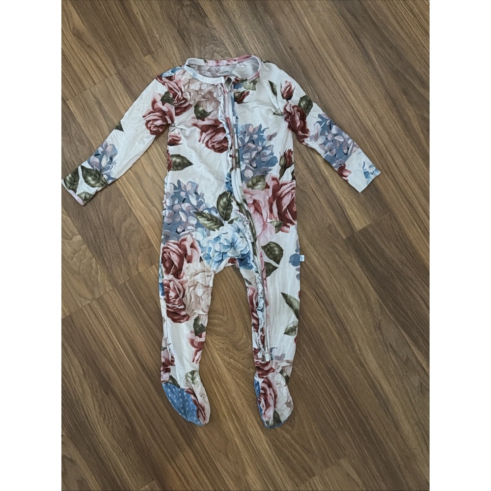 Posh Peanut Baby Girls 12-18 Months Soft Floral Ruffle Bamboo Footed Sleeper Pjs